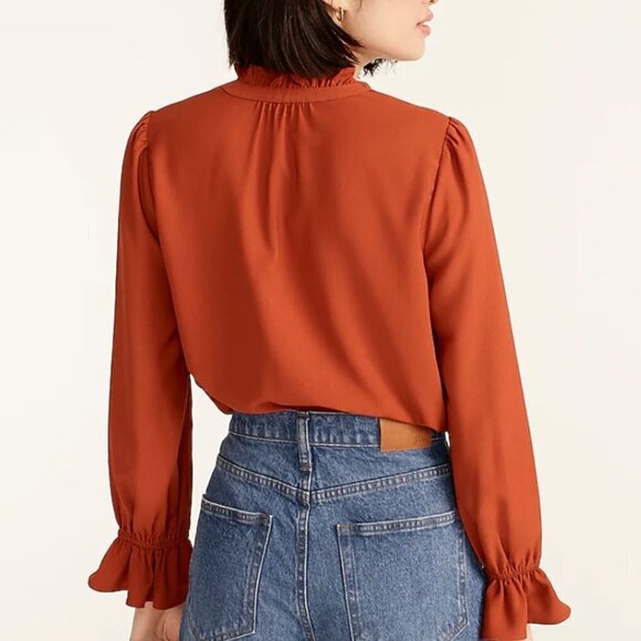 J.Crew Gathered Ruffle Drapey Top in Deep Ember - Size Medium - Picture 4 of 4